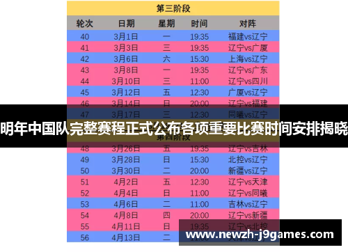 明年中国队完整赛程正式公布各项重要比赛时间安排揭晓 明年中国队完整赛程正式公布各项重要比赛时间安排揭晓